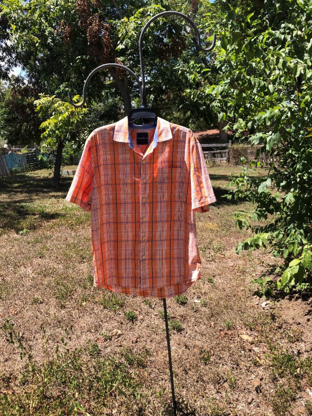 Tommy Bahama Orange Plaid Short Sleeve Shirt, size Large